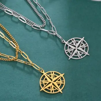 Ogrlica Sa Kompasom Dawapara, Nadahnjuje Privjesak, Ogrlica Za Morske Putovanja, Dual Layer Nakit Od Nehrđajućeg Čelika